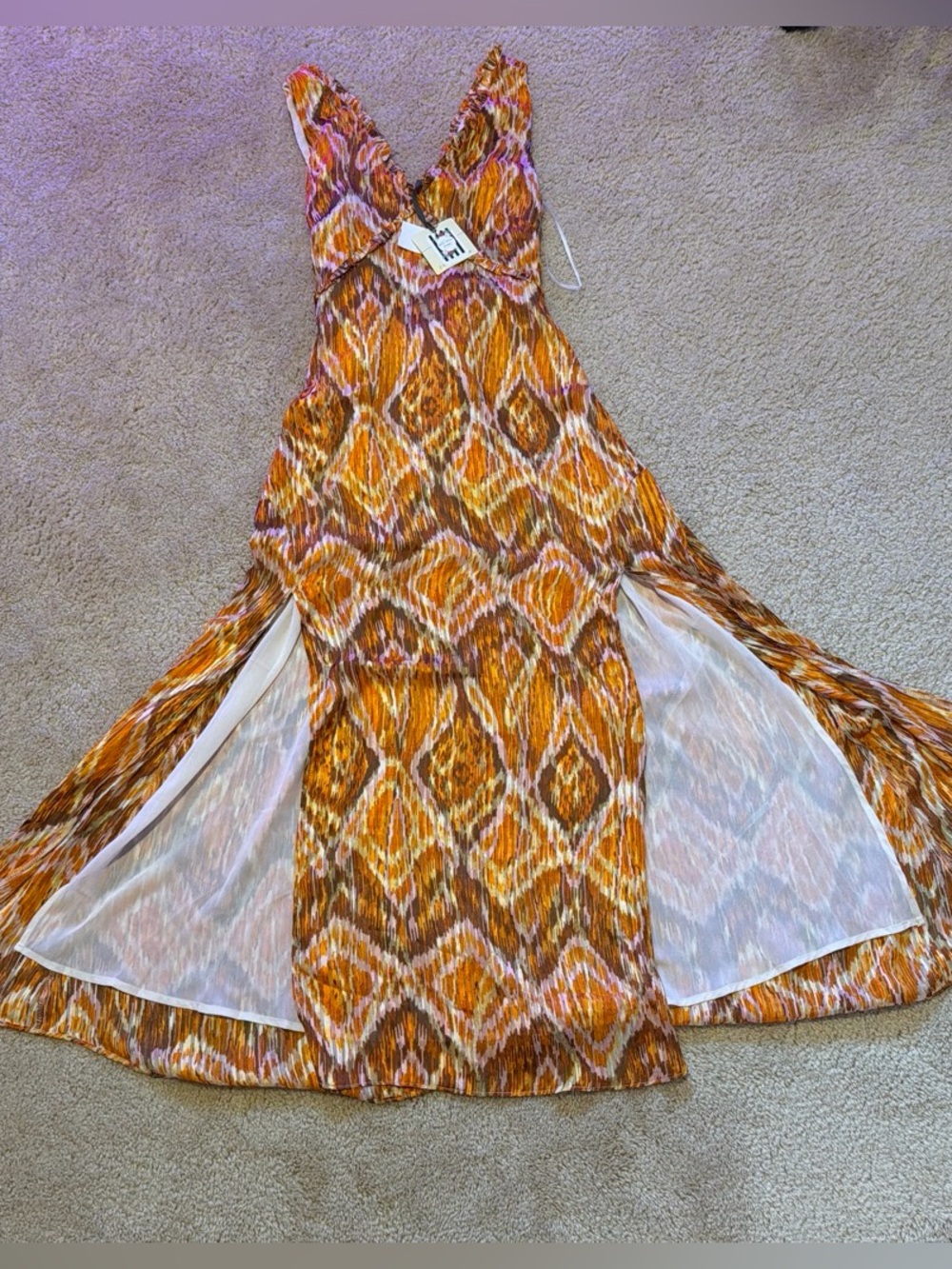 Dress Forum Orange Ikat High-Low Maxi Dress size medium